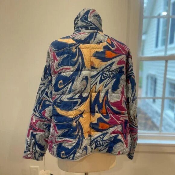 Free People Pippa Printed Packable Puffer Jacket Blue Multi NWT Size X Small - Picture 6 of 11